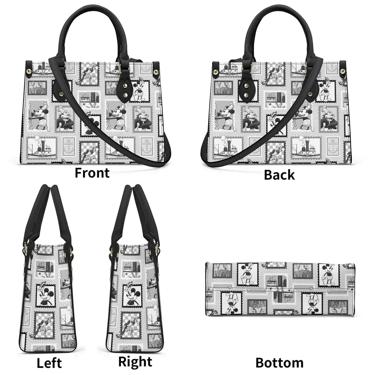 Personalized Steamboat Willie Leather Handbag, Disney Mickey Shoulder Bag Gift