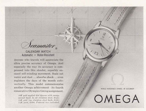 1953 Omega Seamaster Calendar Watch: Anyone Who Travels Vintage Print Ad