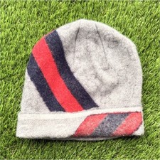 Gucci Baby Gray Red Navy Striped Beanie Hat W...