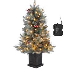 3FT Prelit Snow Flocked Christmas Tree with Prelit Premium 78 LED 8 Mode Batt...
