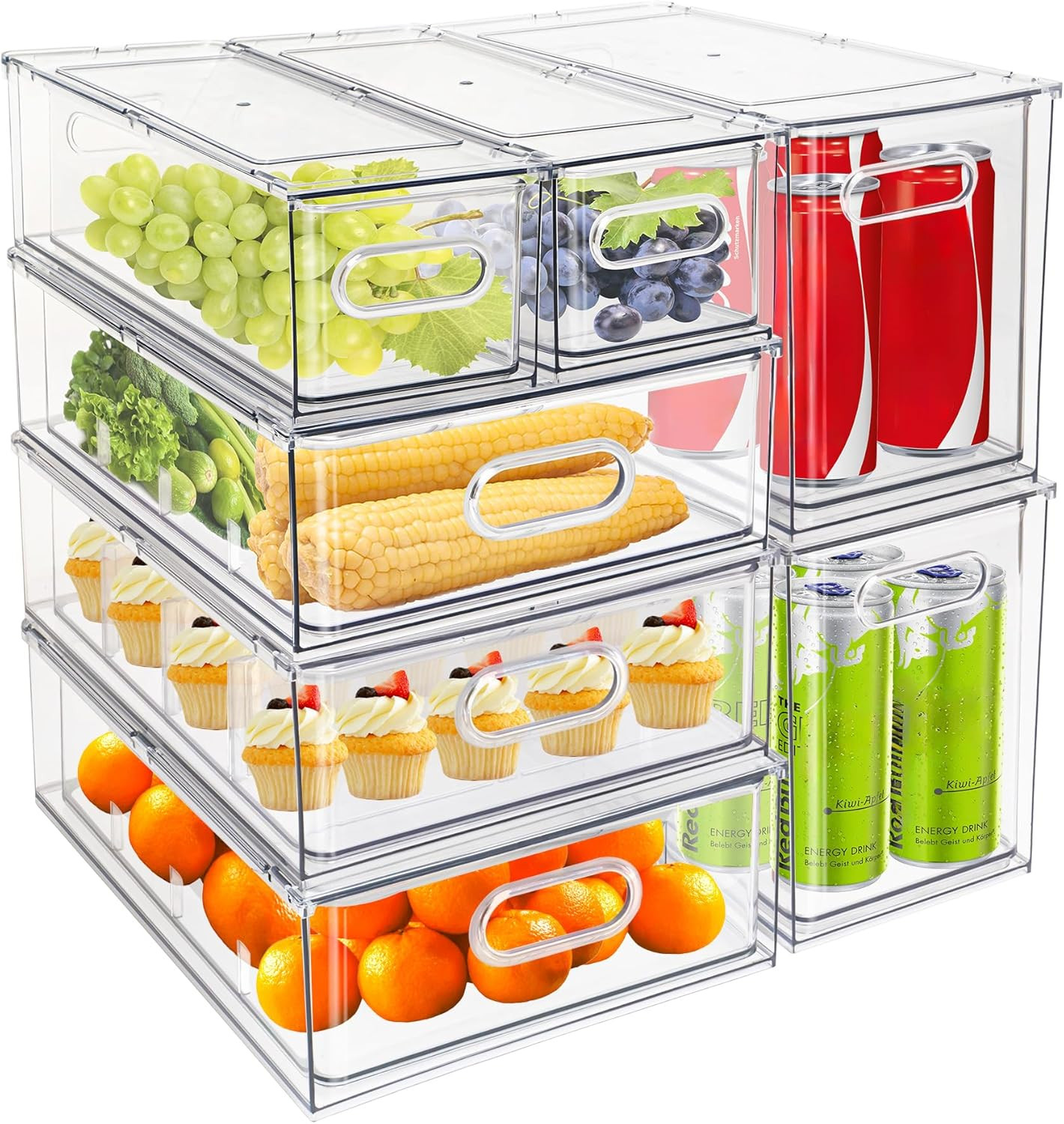 7 Pack Stackable Refrigerator Organizer Bins Pull-Out Drawers for Fruit and Vegg