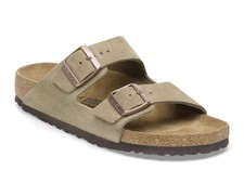  145 Birkenstock Arizona Suede Taupe Medium Two-Strap Sandals Comfort Footbed