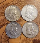 Lot of 4 US Franklin Half Dollars 90% Silver 50c 1949, 1954, 1957, 1960