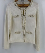 Michael Simon Studio Woman  s White M Gold Studded Cardigan Blazer Jacket