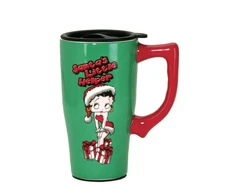 FLASH SALE Spoontiques Betty Boop Christmas Santa Travel Mug 18 oz , Green