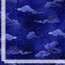 Moonlight Floral Fabric Wave Cloud Metallic Blue Timeless Treasures YARD