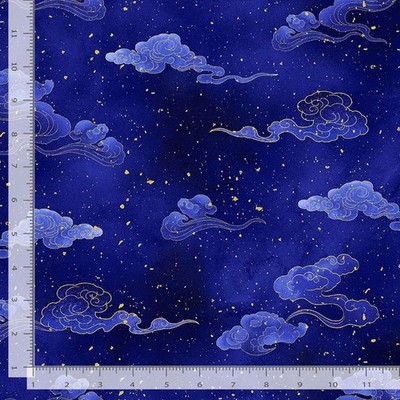 Moonlight Floral Fabric | Wave Cloud Metallic Blue | Timeless Treasures YARD