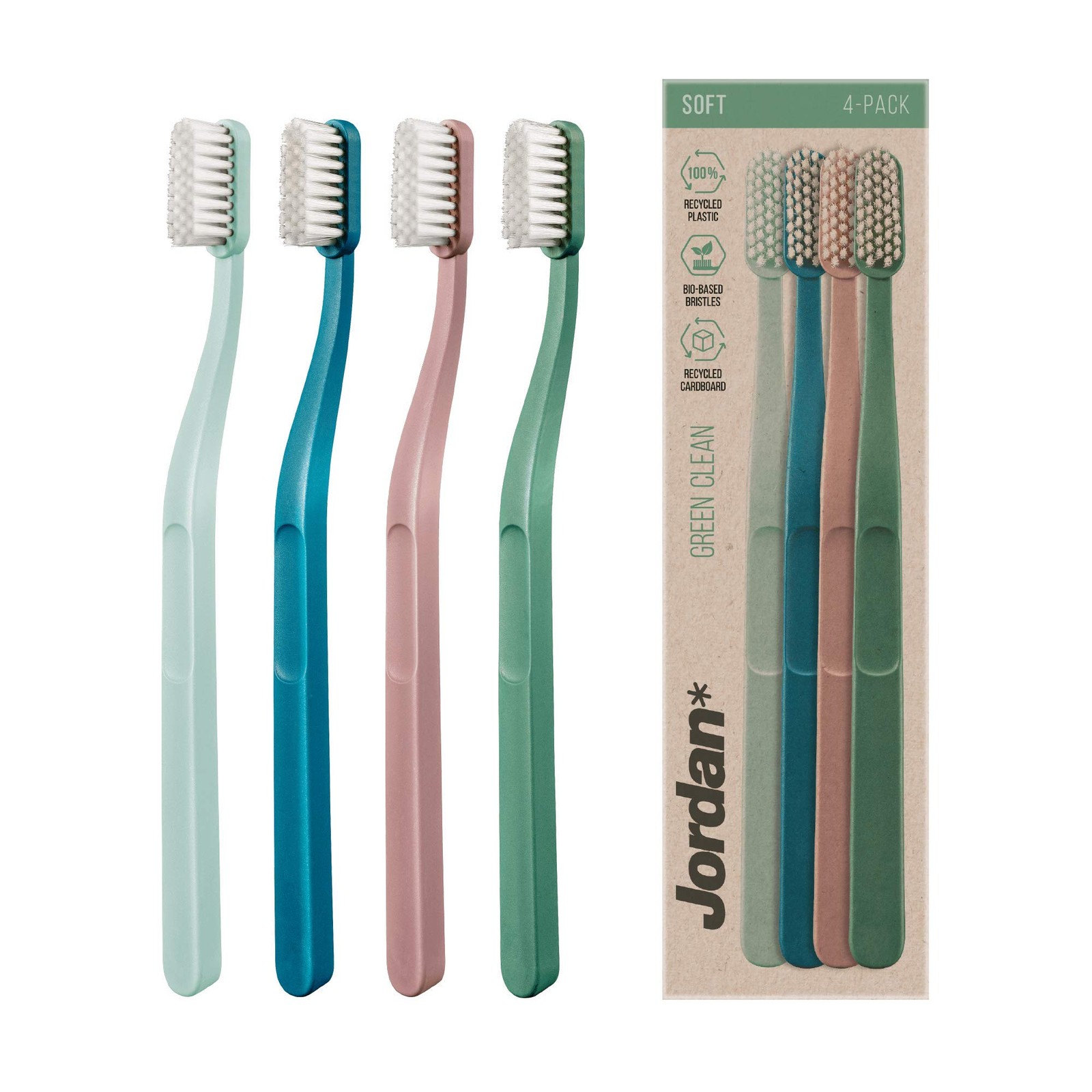 Jordan ® | Green Clean Manual Toothbrush | Award 1 count (Pack of 4), Mixed