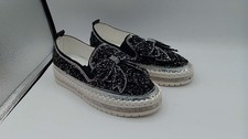 Ladies Blingy Sparkly New Slip On Shoes With Bows Rhinestones Glitter Black