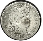 1901 Barber Silver Quarter 90% SILVER About Good or Less Condition 25C