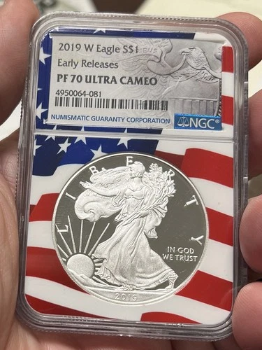 2019-W $1 Silver Eagle NGC PF70 Ultra Cameo Early Releases  American Flag Core
