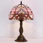 Vintage Tiffany Style Pink Baroque Lavender Stained Glass Table Lamp Light