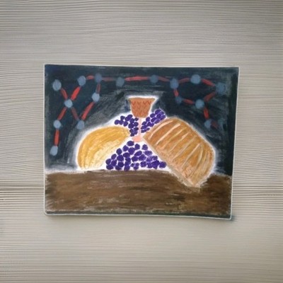 Original Painting Wall Art Oil On Canvas Bread And Wine 15x19'' 40x50cm Unframed 