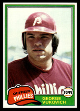 1981 Topps George Vukovich #598 Philadelphia Phillies Rookie MLB Baseball Base