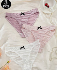 Women  s Silk Satin Mid-Rise Panties Bikini Brief Frilly Knickers L 3 pack