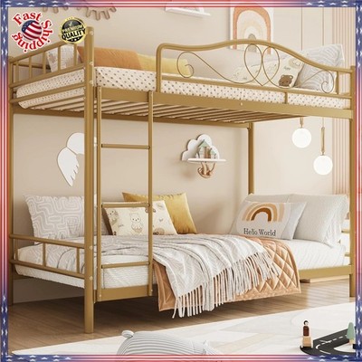  Metal Bunk Bed Twin Over Twin Heavy Duty Kid Bunkbeds Frame Safety Guard Ladder