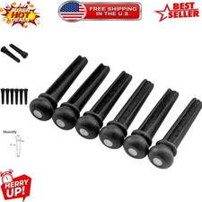 Ebony Guitar Bridge Pins Set of 6 - Pre-Slotted with Pearl Dot for Easy Use
