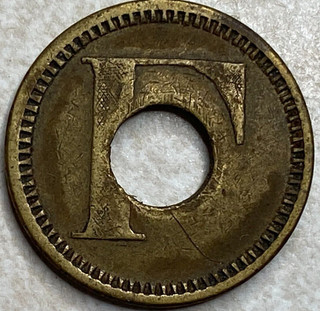 Chas Fey Slot Machine San Francisco Token F / 5 with center hole. Vintage