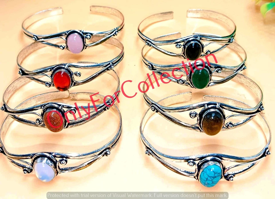 Elegante Lote Brazalete Brazalete Piedra Solar y Mezcla Piedras Preciosas Chapado en Plata 925 Regalo para Niña Foto 4 de 4