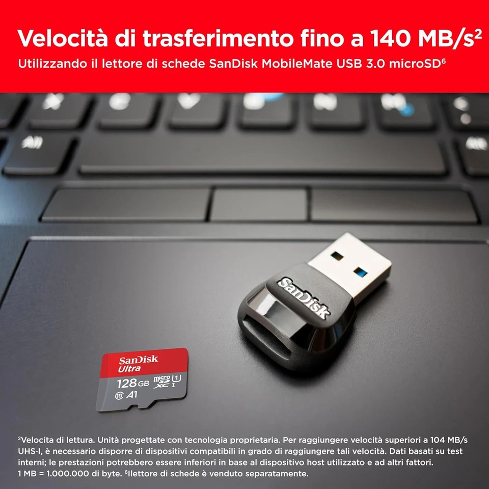 SanDisk 128GB Ultra scheda micro Sd SDXC+Adattatore  UHS-I Class 10 U1 150MB/s - Immagine 3 di 4