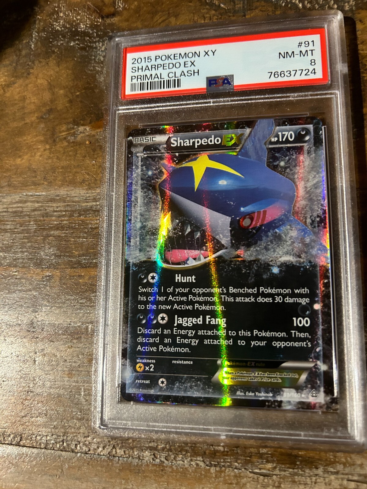 POKEMON 2015 XY Primal Clash SHARPEDO EX #91 PSA 8 RARE 2