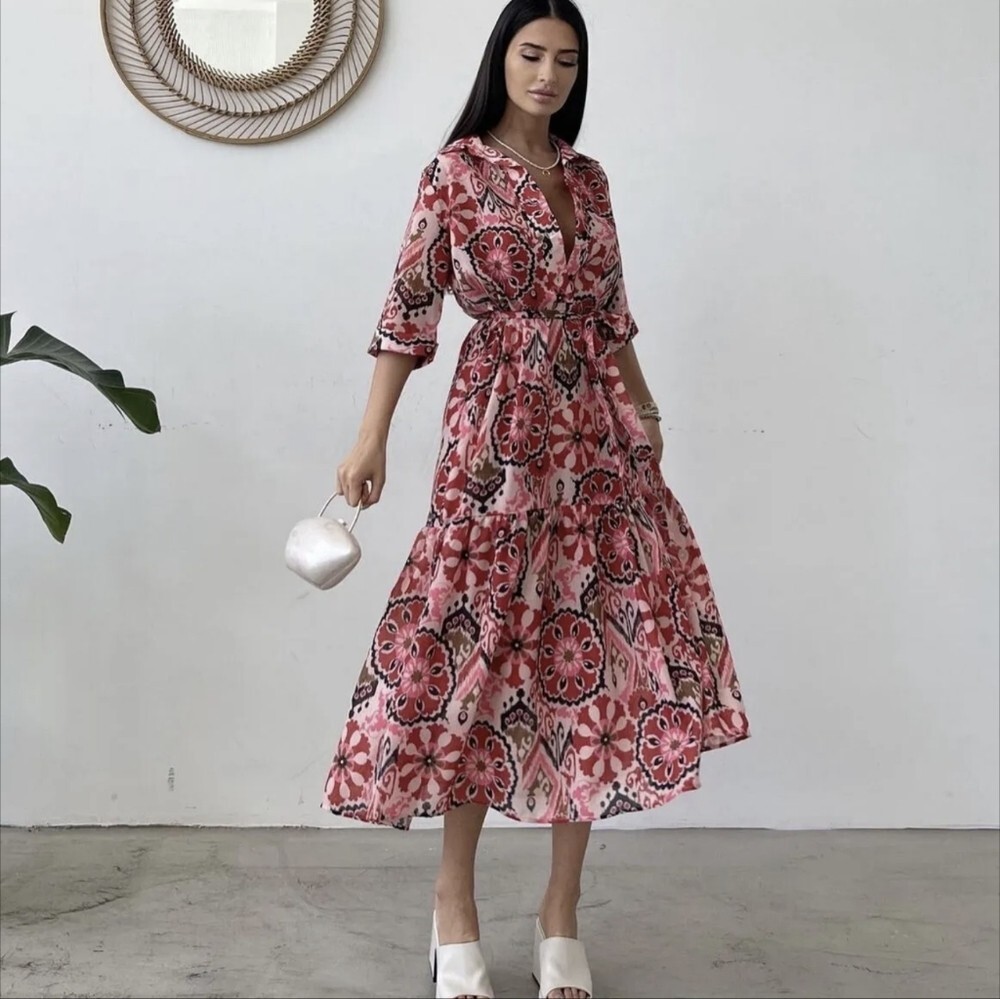 zara printed midi dress NWT SS21 WOMAN FLORAL PRINT Blue XS Zara Cut Out Printed Midi