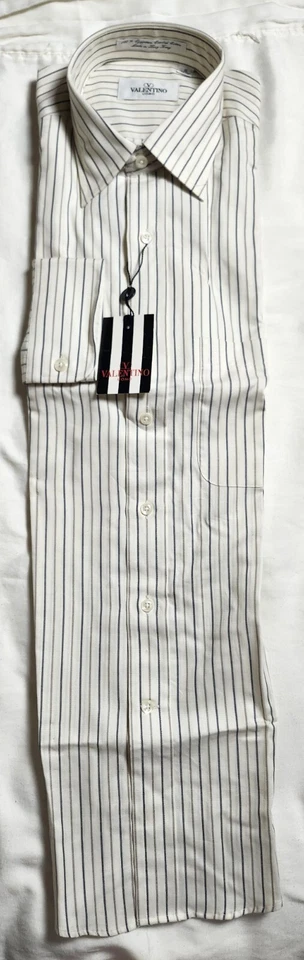 Camisa de vestir Valentino para hombre abotonada a rayas color marfil talla 16 32-33 Foto 2 de 4