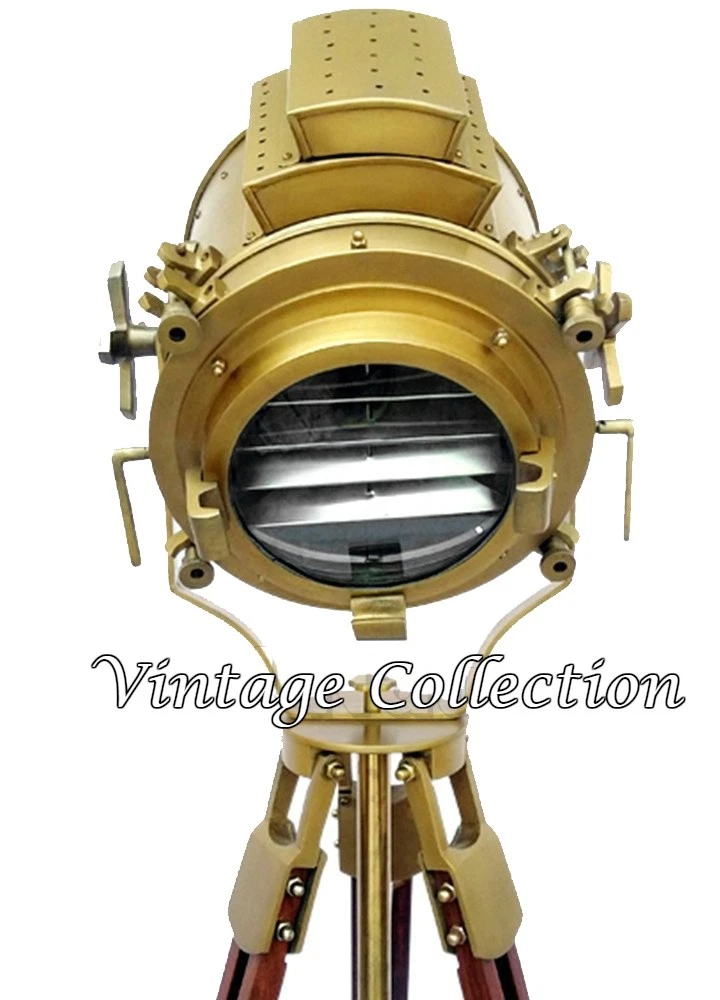 Nautical Replica Suchscheinwerfer Aus Holz – Mit Stativ, Verstellbar, 165,1 Cm Hoch, Chrom & Teak-Optik