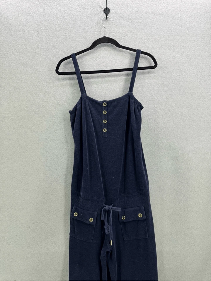 Y2K Juicy Couture Womens Navy Blue Wide Leg One Piece Terry Cloth Jumpsuit Rompe - Image 3 of 4