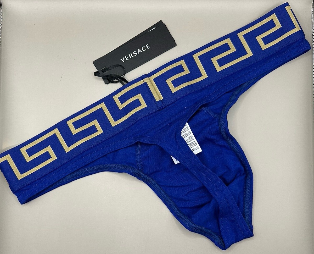 Versace Greca Iconic Thong Underwear Blue Men's Size (US L
