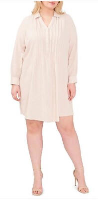 Vince Camuto Pluz Sz 1X Linen Long Sleeve Pleated Collared Dress NWT $129 |  eBay