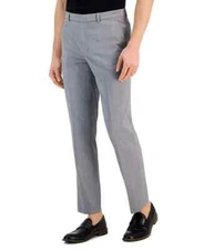 Perry Ellis Portfolio Slim-Fit Tonal Windowpane Dress Pants, Dark Gray, 36x32