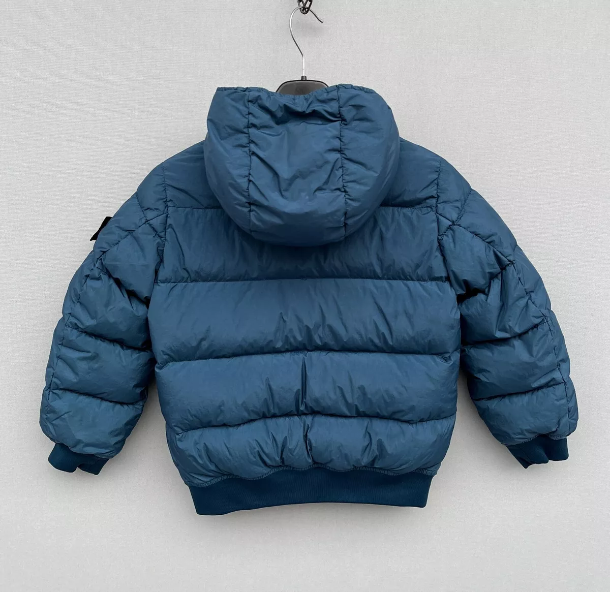 Auth STONE ISLAND JUNIOR Goose Down Nylon Hooded Puffer Jacket Navy Size 6/116