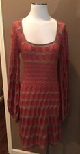 Si en L Terra Cotta & Tan Striped Chic Knit Sweater Dress W Long Sleeves