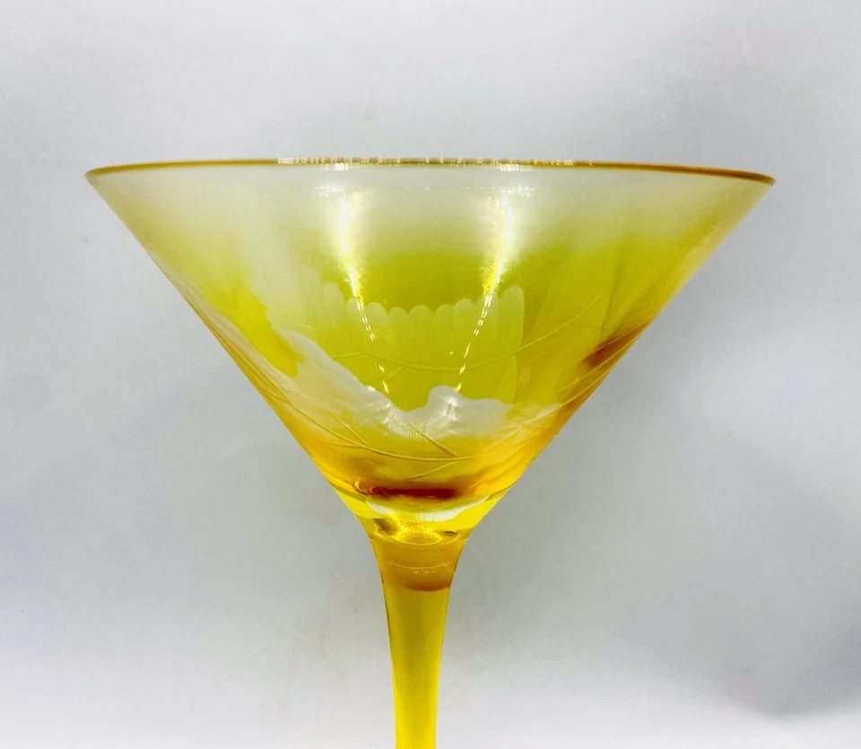 MWW World Market Amarillo Grabado Martini Vidrio Hoja de Helecho Esmerilado 10oz Cóctel 7" Foto 3 de 4