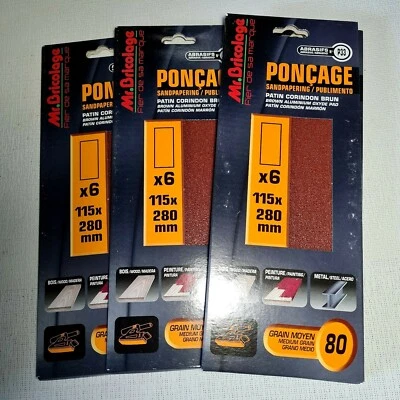 🔅 lot 18 patins corindon abrasives ponçage 115 x 280 mm papier grains 80 - Photo 1/4