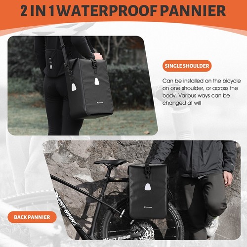 WEST BIKING Full Waterproof MTB Bike Single Pannier Bag Bicycle Rack Bag Black - Picture 13 of 16