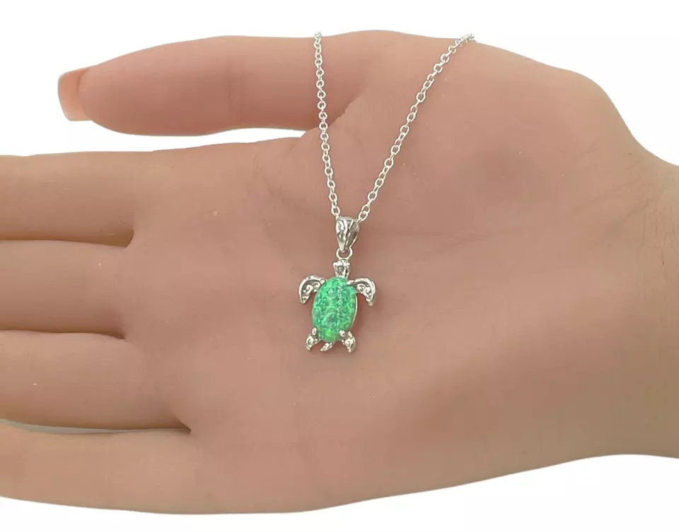 Collar colgante de tortuga marina filigrana ópalo verde plata de ley maciza Foto 4 de 4