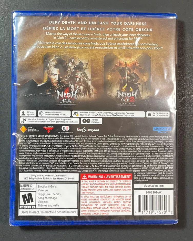 Jogo Nioh Collection Remastered Complete Edition Playstation 5 Midia Fisica