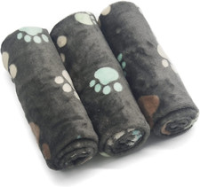 1 Pack 3 Puppy Blankets Super Soft Warm Sleep Mat Grey PAW Print Cute Blanket F