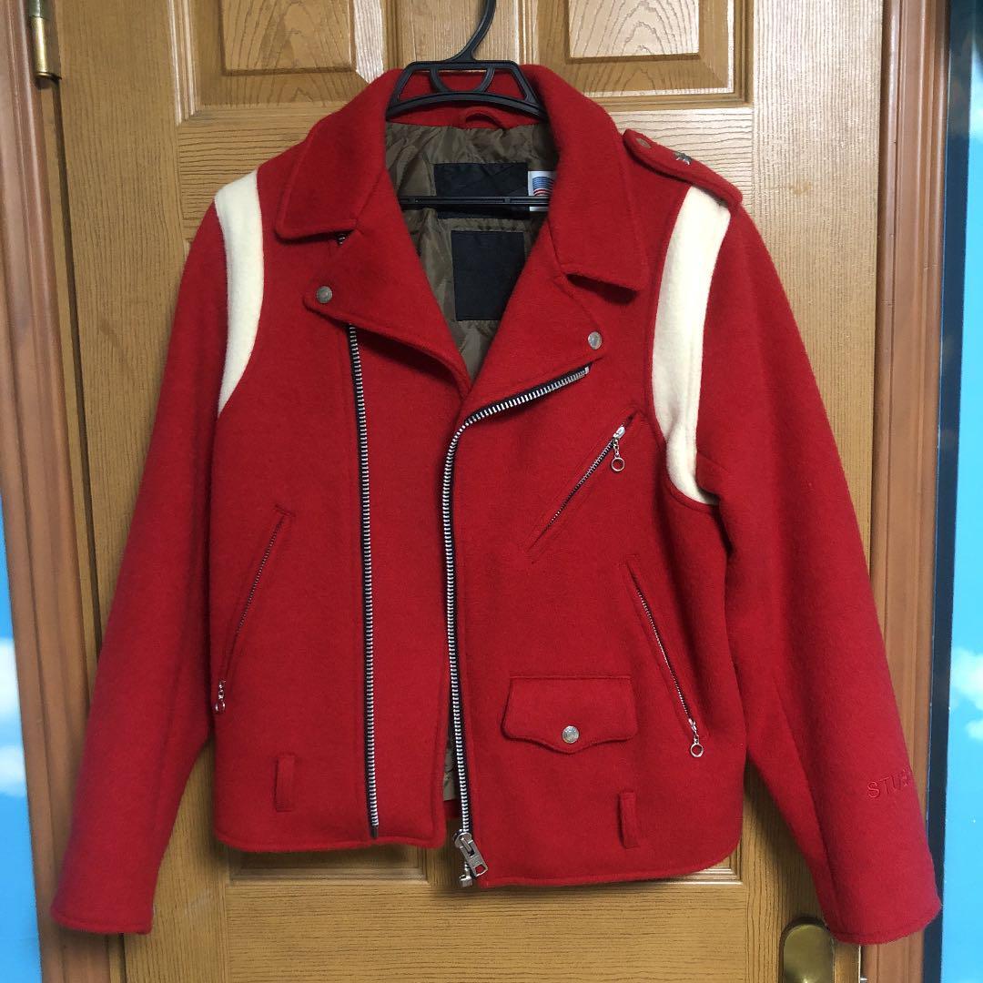 STUSSY Schott Jacket Wool Melton Riders Outer Size 36 Red STUSSY Schott Jacket Wool Melton Riders Outer Size 36 Red