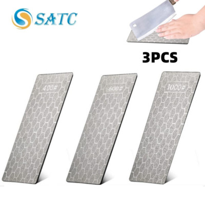 3PCS Diamond Knife Sharpener Plate Honing Bench Stone 400/600/1000 Grit Kit Set