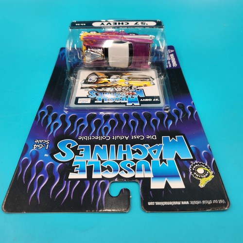 Muscle Machines '57 Chevy Car Purple W Flames Yellow 1:64 #02-26 New 2002 - Picture 3 of 6