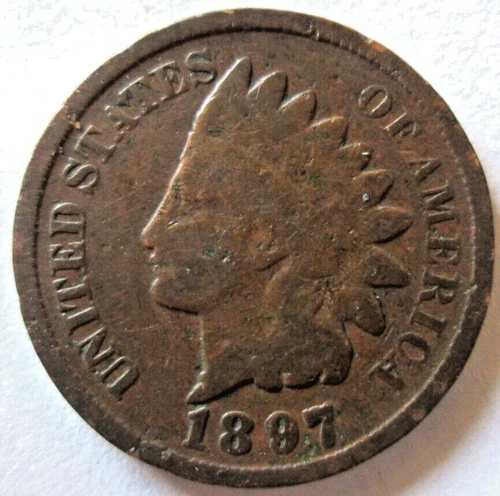 1897 INDIAN HEAD CENT, NO LIBERTY, GOOD CONDITION, BROWN, CIRCULATED
