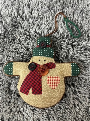 SNOWMAN Christmas Ornament Cloth Flat 4'' with Buttons