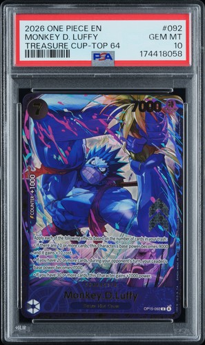 2026 ONE PIECE PROMOS TREASURE CUP-TOP 64 #092 MONKEY D. LUFFY PSA 10