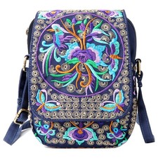 Embroidered Small Canvas Crossbody Bag for One Size, Blue Flower-medium