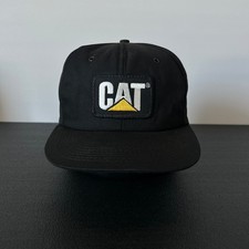 Vintage 80s CAT Hat Cap Strap Back Adjustable Black Caterpillar Heavy Equipment
