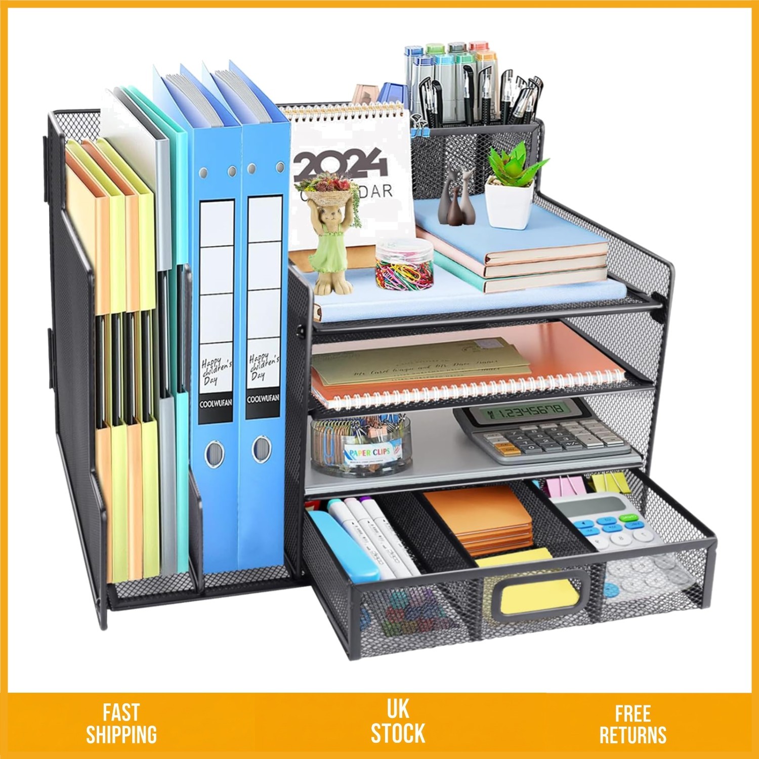 Efficient 4-Tier Mesh Desk Organizer and File Holder with Sliding Drawers