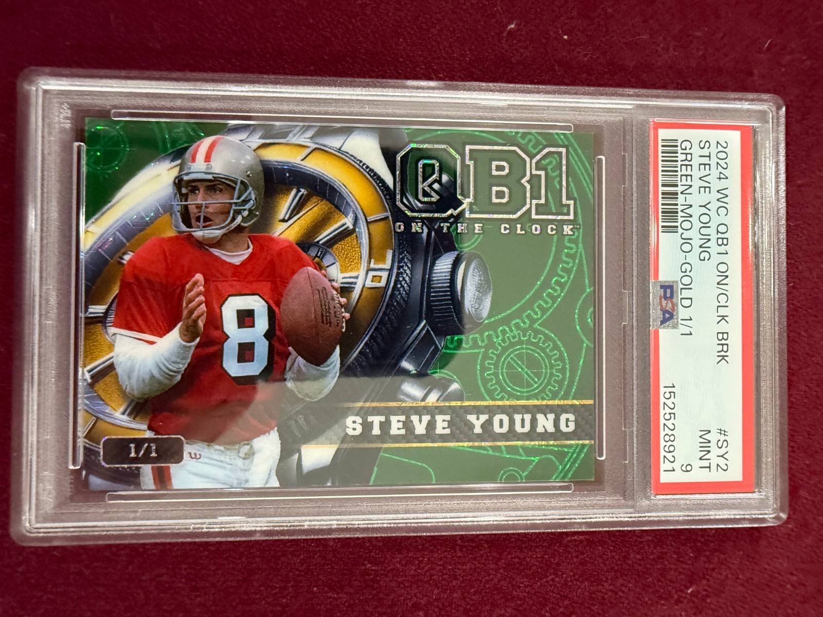 Steve Young 2024 Wild Card Mojo Green Gold 1/1 PSA 9 Mint 49ers view 1
